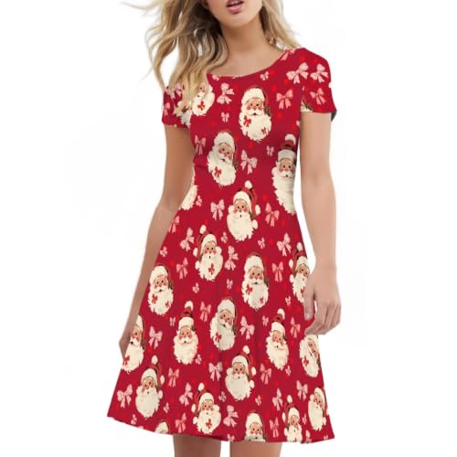 Image of Forchrinse Summer Dresses for Women Crew Neck Short Sleeve Midi Dress Casual Beach Vacation Sundress