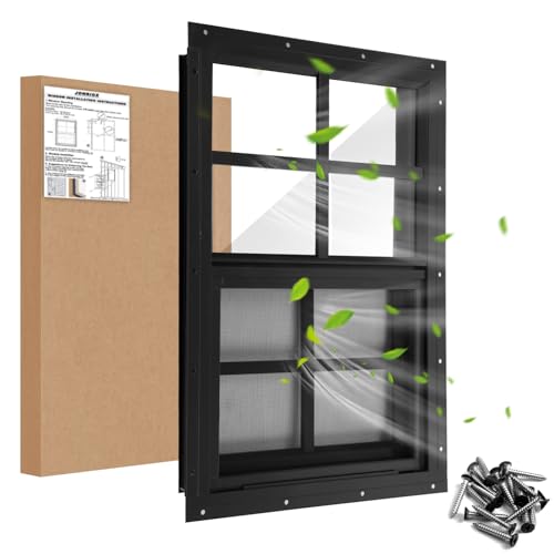 JONRIOX 18' W x 27' H Shed Window,Sliding Window, Aluminum Grey Flush Mount with Tempered Glass and...