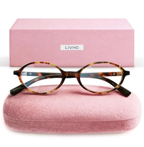 livho Blue Light Glasses for Women Y2K Aesthetic Edgy Oval Round Frame with Blush Pink Case 90s Vibe for Screen Time Blue Light Blocking