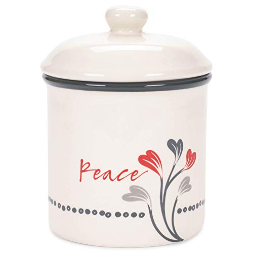 Divinity Boutique Peace Red Floral Scribbles 5.5 X 7.5 Stoneware Decorative Tabletop Organizer Jar Canister #TOP17