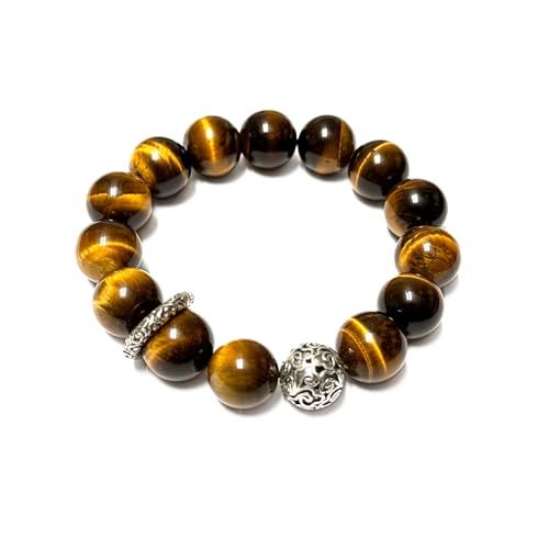 Super Q&P Natürliche Steinarmband mit 14mm Perlen Tigerauge Goldbraun Handgelenkumfänge Wählbar Persönliche Accessoires Festtagsgeschenk Geschenkideen für die Feiertage (18cm)