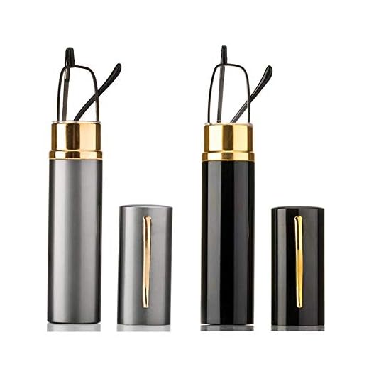 KoKoBin Reading Glasses 2 Pack Super Slim Compact Pocket Reader for Men and Women Thin Lightweight Spring Hinge Glasses with Case Cloth Black &Gray 2.00 Strength