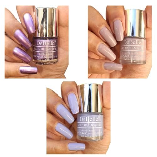 DeBelle Gel Nail Polish Combo Set Of 3 Chrome Wine, Vintage Frost, Blueberry Bliss 24 ml (8 ml Each)