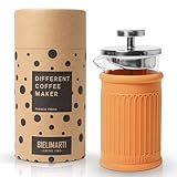 BIELIMARTI Cafetera de Prensa Francesa, 350 ml, Vidrio Borosilicato, Funda de Silicona Térmica,french press,cafetera de embolo (naranja)