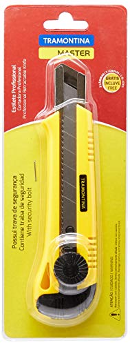 Tramontina 43390301, Estilete Retrátil 6, Corpo Injetado, Lamina em Aço Especial, Botão para Trava da Lamina, Amarelo