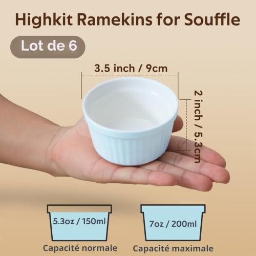 Highkit Ramequin Creme Brulee Lot de 6 200ml Moules à Soufflé en Porcelaine – vue 2