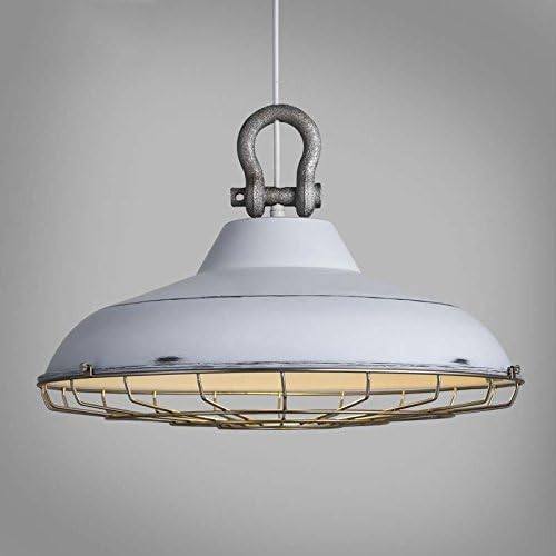 SUSUO 18" Wide Barn Pendant Light Fixtures Retro Rustic Warehouse Shade Hanging Ceiling Lighting with Wire Cage,White