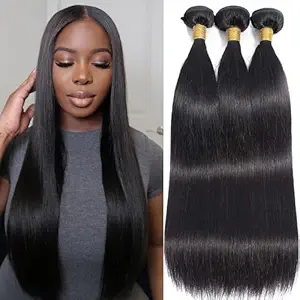 Straight Bundles Human Hair 26 28 30 Inch 3 Bundles Human Hair Straight Human Hair Bundles 100% Unprocessed Brazilian Virgin Human Hair Extensions Natural Black
