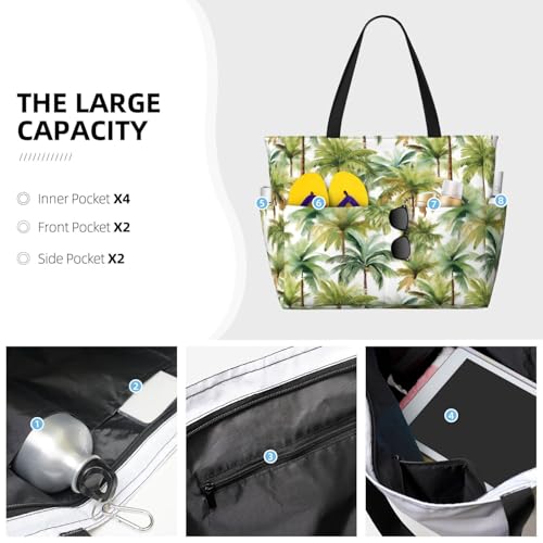Green Coconut Tree Large Beach Bag Waterproof Sandproof Swim Tote Pool Bag For Women With Zipper2
