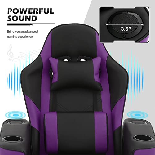 Monibloom Gaming Chair With 5 Modes Massage Adjustable Lumbar Support And Headrest, Expandable Footrest Comfortable Gamer Recliner Chair Living Room Theater Seating With Iron Base Load 300Lbs, Purple #TOP4