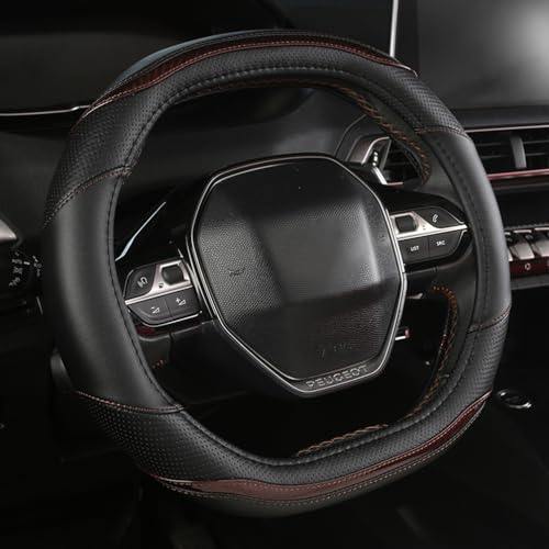 Follicomfy Double D Shape PU Leather Auto Car Steering Wheel Cover, Anti Slip Universal, 15 Inch, Brown Skin by Follicomfy - Used condition - US$23.47