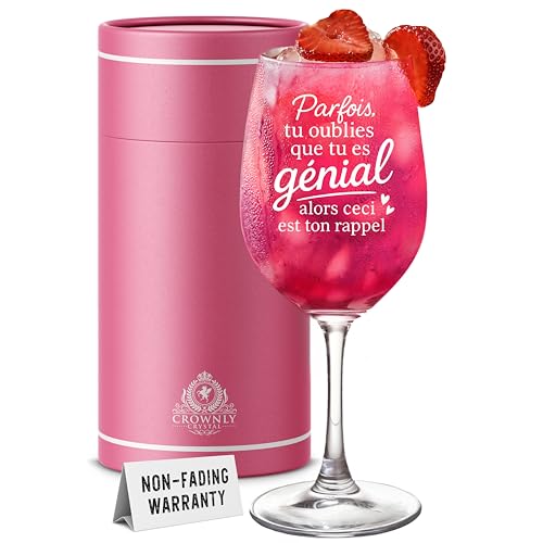 CROWNLY CRYSTAL Verre à Vin Personnalisé Cadeau Parfois Tu Oublies Que Tu Es Génial — Coffret Cadeau 475ml — Idée Cadeau Encouragement Ami Anniversaire...