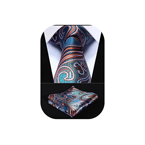 Image of HISDERN Ties for Men Paisley Tie and Pocket Square Woven Classic Floral Mens Ties Handkerchief Set Wedding Party Necktie