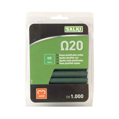 Zaunklammern Ω20 SALKI - Blister mit verzinkten Stahlringklammern Omega-20, 2 mm Durchmesser, ideal zum Heften von Zäunen, enthält 1000 Stück, Farbe Grün