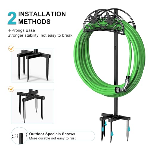 Keten Garden Hose Holder, Detachable Metal Water Hose Holder Stand, Heavy Duty Freestanding Garden Hose Reel Rack and Hose Storage Organizer for Outside Yard - Thumbnail 5