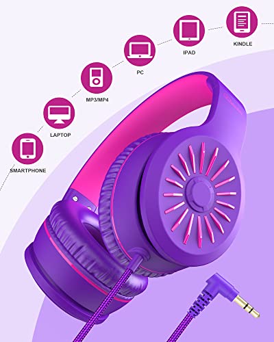 Image of Elecder i45 On-Ear Headphones with Microphone - Foldable Stereo Bass Headphones with No-Tangle 1.5M Cord, 3.5MM Jack, Portable Wired Headphones for Smartphone Computer MP3 /4 Tablet Travel - Purple | Foldable Portable, 1.5M Cord Headphone Stereo Aux Jack 3.5mm Headset for Smartphones Chromebook Computer PC Airplane Travel