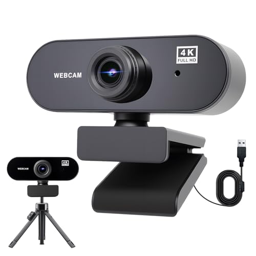 Bwaliffury Webcam 4K 30FPS, PC Cámara Web con Micrófonos Reducción de Ruido, Vista de 80°,Corrección de Poca Luz, Plug & Play, Live Streaming Camera para Windows/MacOS/Linux/Streaming/Zoom/Skype
