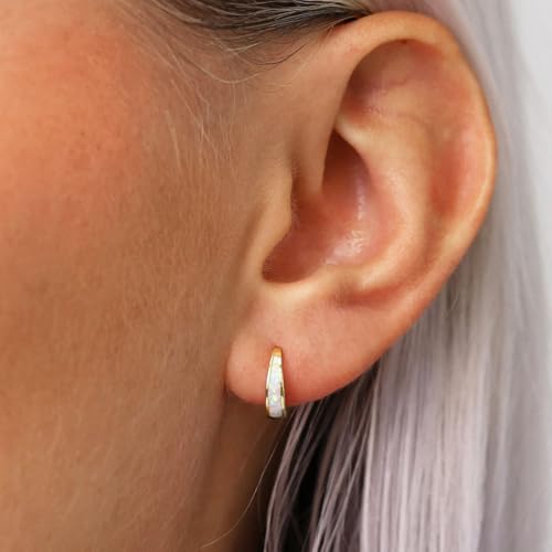 Silver & Gold Earrings for Women Trendy Opal Huggie Earrings Small Gold Hoop Earring 14k Gold Plated Opal Jewelry Birthday Gifts for Women Mom Her3