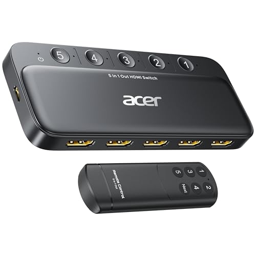 acer HDMI Switch 5 in 1 Out [4K@60Hz, HDMI 2.0, HDCP 2.3, HDR] Switcher with Remote, Supports DTS, Dolby, Work for PS5/Xbox/Switch/Roku/TV Stick/Projector