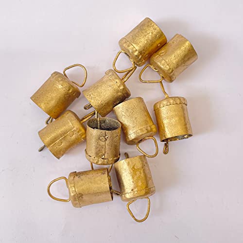 Vivanta 4 Cm Pack Of 10, Rustic Décor Vintage Christmas Decoration Ornaments Bells – Indian Décor Cow Bell For Craft – Small Tiny Mini Gold Tin Hanging Witch Bells – Jingle Bells For Crafts Cylinder #TOP3