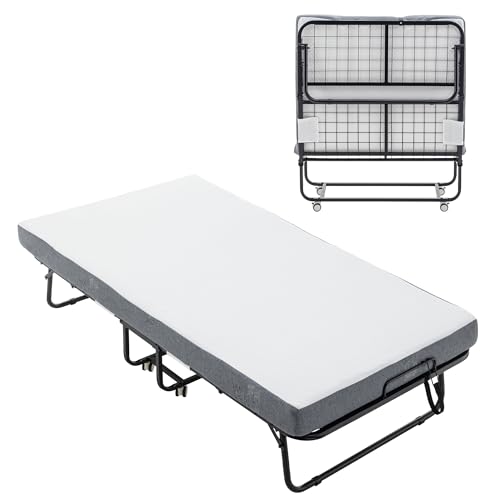 Dithoko Folding Bed with 5” Memory Sponge Mattress, Portable Guest Bed Camping Cot for Adults, Saving Space Rollaway Bed for Travel and Hospital Nursing, 75 x 38 Inches