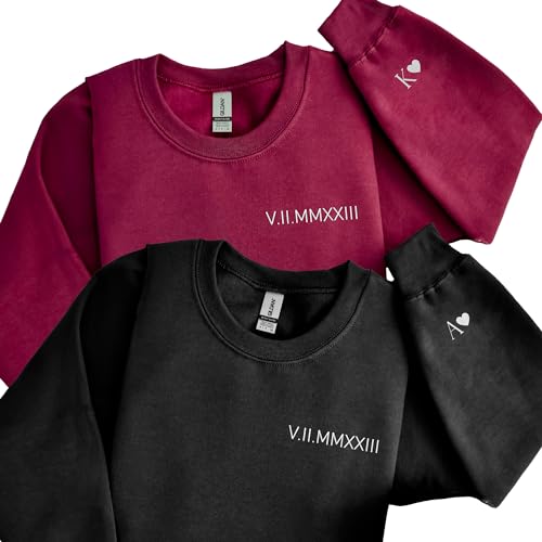 Custom Embroidered Roman Numeral Date Couple's Sweatshirt, Matching Sweatshirts For Couples, Custom Embroidered Sweatshirt, Custom Crewneck Sweatshirt, Anniversary, Engagements, Valentine's Day Gifts