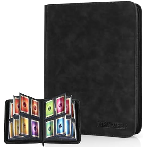 MewVeer Top Loader Card Binder, Holds 112 Top Loaders Storage, 4 Pockets with Sleeves, Trading Card Binder for Sports Cards, YGO/PTCG/MTG/TCG Game Cards Collection Binder - Black Cover