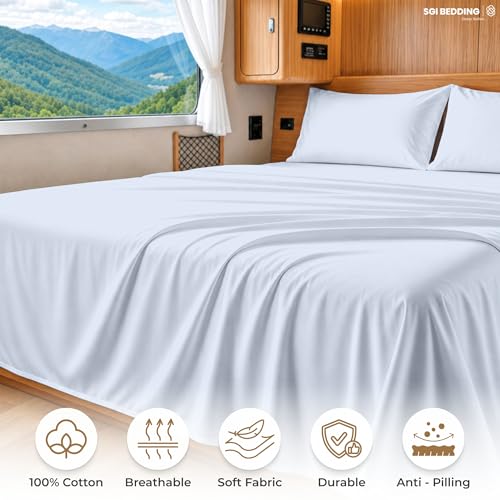 Image of SGI bedding 100% Egyptian Cotton Sheets RV King Size - 600 Thread Count Sheets Set, Soft, Cooling, 15 inch Deep Pocket, Luxury Hotel Bedding, Breathable, Durable - Light Blue