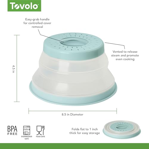 Image of Tovolo Microwave Plate Cover Small in Blue Haze Collapsible Vented Silicone Microwave Splatter Cover, Dishwasher Safe 8 Inch Plate Cover BPA Free Food Guard
