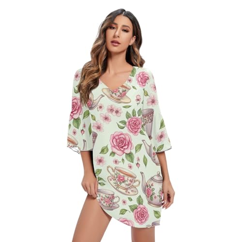 Robe imprimée fleurs rétro col V idéale pour vos soirées d'été