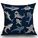 Smooffly Funda de cojín con estampado de tiburón, color azul, para muebles al aire libre, de lino, cuadrada, impresión de doble cara, para casa, oficina, sofá, coche, 45 x 45 cm, 45.7 x 45.7 cm