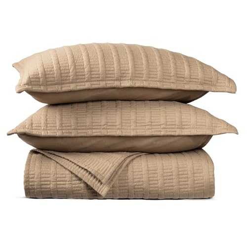 Image of MYTRIDENT Nectarsoft Italian Retreat King Size (228 cm x 274 cm) Bedcover Set, 100% Cotton, Warm Taupe
