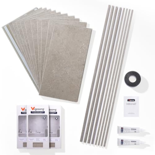 Vigosong 24 in. x 12 in. SPC Vinyl Tile Shower and Tub Surround Kit