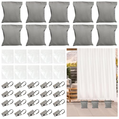 10 Pack Heavy Curtain Weights, 24oz Outdoor Curtain Weights Bag, Drapery Weighted Bottom Gazebo Weights Sandbag with Holder Clip for Heavy Wind Drapes Cabana Gazebo Pergola Garden (grey, 6