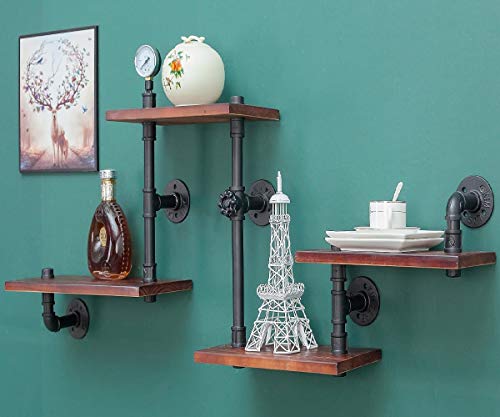 Dofurnilim Industrial Rustic Wall Wood Pipe Ladder Floating Shelves - Diy Modern Storage Shelving Bookshelf For Bathroom Kitchen Office Home – Steampunk Bookcase (Floating Ladder Shelves-51.18“W) #TOP6