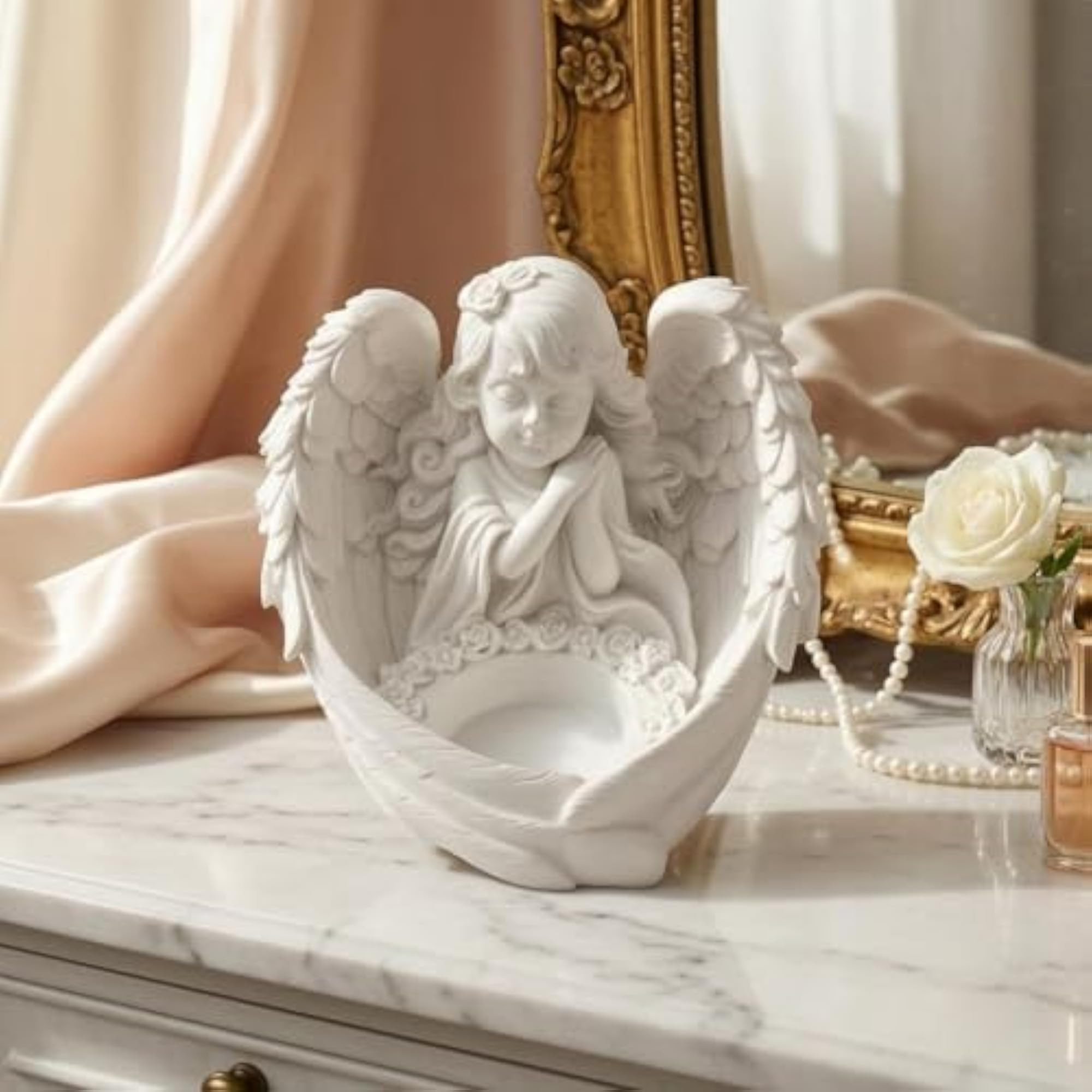 Feather Details Angel Cup Style 1, White Resin