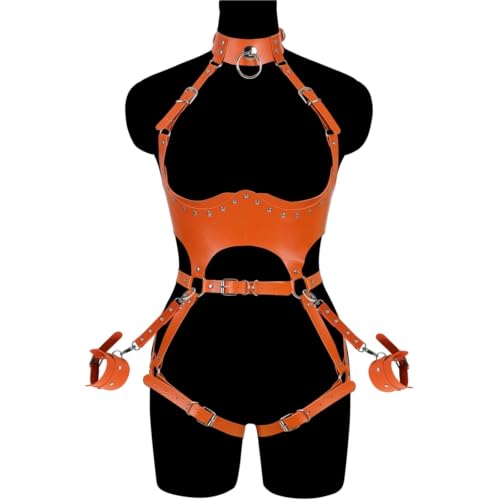 Image of Women Punk PU Leather Body Waist Belt Bodysuit Bondage Body Harness Belt Lingerie Leg Garter BDSM