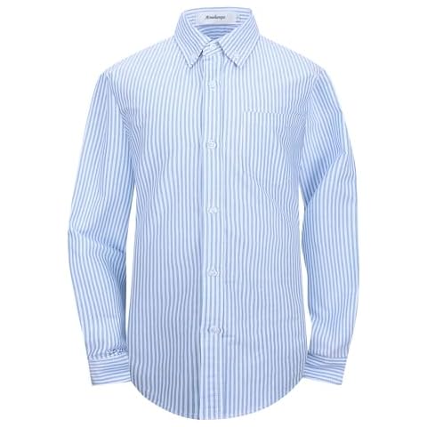 Aimehonpe Boys Long Sleeve Dress Shirts Solid Button Down Woven Oxford Vertical Striped Shirt, BlueStriped, Large Cover