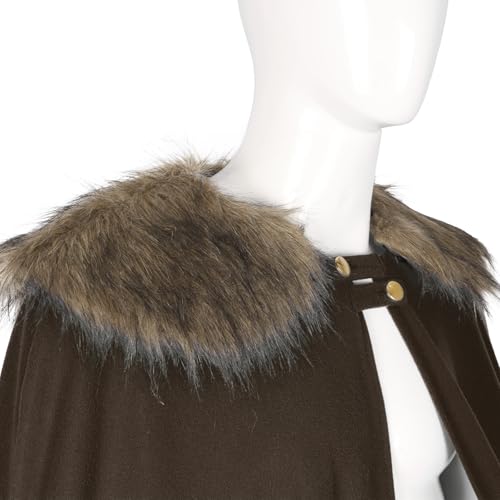 Viking Cloak Shoulder Cape with Fur - Medieval Long Cape Mens, King Costume for Halloween, LARP Cosplay (Brown) by AQEWK - Image 3