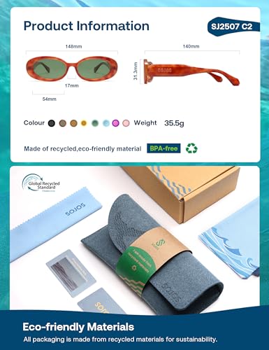 Image of SOJOS Ocean Collection Retro Oval Polarized Sunglasses Women Men SUNLIGHT