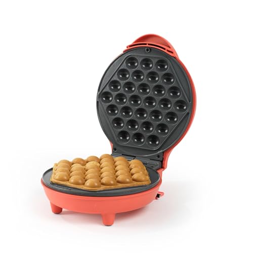 Giles & Posner Funfair Bubble Waffle Maker – PFAS-Free Non-Stick Cooking Plates, 2 Min Pre-Heat Time, Power/Ready Indicator Lights, 18 cm Plate, Hong-Kong Style Egg Waffle, Compact, 750W, Red