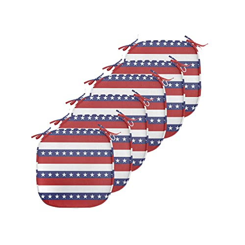 Ambesonne 4Th Of July Chair Seating Cushion Set Of 6, Stars And Stripes Pattern American Flag Inspired Patriotic Theme, Seat Pads For Office With Anti-Slip Backing, 16"X16", Blue White #TOP8