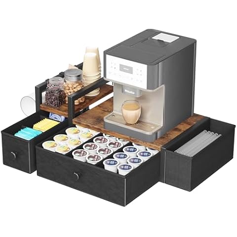 Homeiju Coffee Pod Drawers - K Cup Organizer, Nespresso Pods Holder with Mug Rack, Coffee Holder for Countertop, 52 Capacity Pods, Suitable for Kitchens, Offices and Coffee Bars(Brown) Cover
