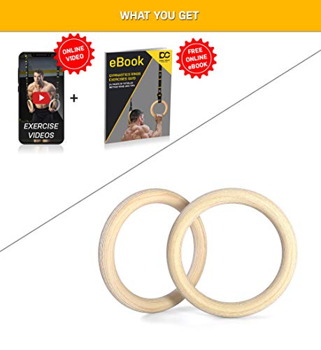Double Circle 1.25 Inch Wood Gymnastics Rings for Bodyweight Training - Home Gym Workouts and Olympic Exercises - Slip Resistant Grip Strength - 32mm (Rings Only)