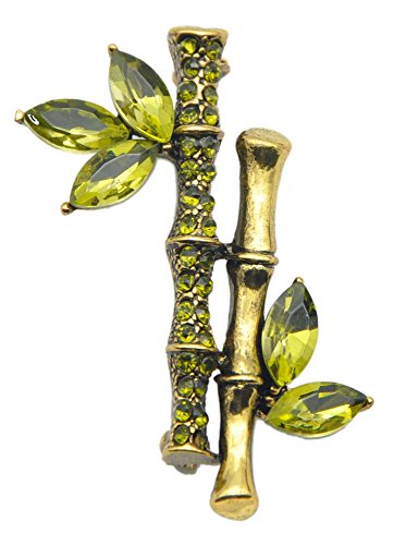 Gyn&Joy Green Bamboo Lapel Stick with Austrian Element Crystal Unisex for Women&Men Brooch Pin BZ011