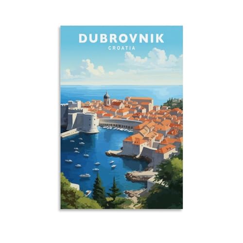 Jdjdu Dubrovnik Croatie Affiche de voyage vintage Cadeau Décoration murale Poster Toile Art Poster