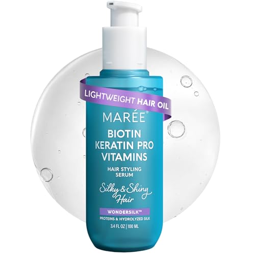 MAREE Hair Oil for Frizzy and Damaged Hair with Vitamins A, E, B5 – Anti Frizz Control Sérum for Curly Women & Men – Aceite de Argán Para el Cabello – Biotin Keratin Antifrizz Products 3.4 fl oz