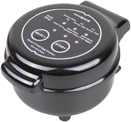 Hyvance Smart Fried Egg Cooker, Automatic Fried Egg Maker for 6 Features like Sunny Side Up, Over Easy, Fully Cooked & More. Auto Power Off, Alarm, Round Shape, Non Stick Coating (Black)