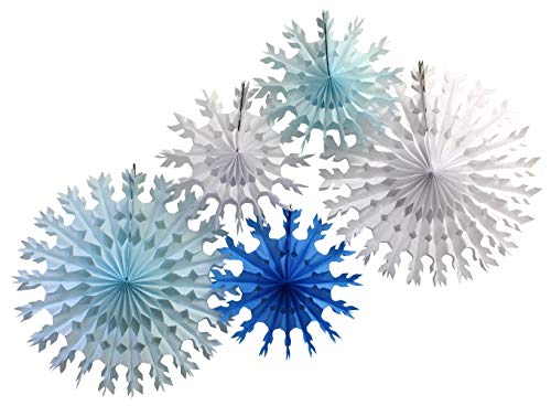 5-Piece Tissue Snowflake Decorations, Winter Mix, White & Blue (15-22 Inch)