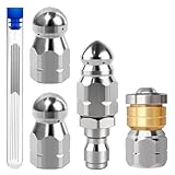 4PCS Pressure Washer Sewer Jetter Nozzle Kit - Stainless Steel Rotating Nose Jet Tip, Different Model Drain Spray Heads, 1/4'' NPT Quick Connector, 5000 Psi for Pipe Clog Cleaning